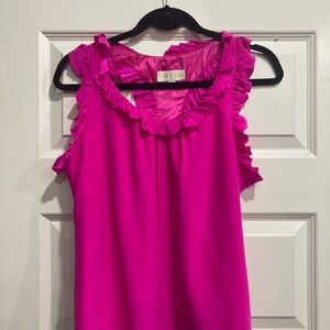 Vibrant Pink Ruffled Sleeveless Blouse